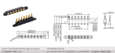 2.5mm pitch 7pin spring loaded connector Dip Type H 6.2mm with gold plated