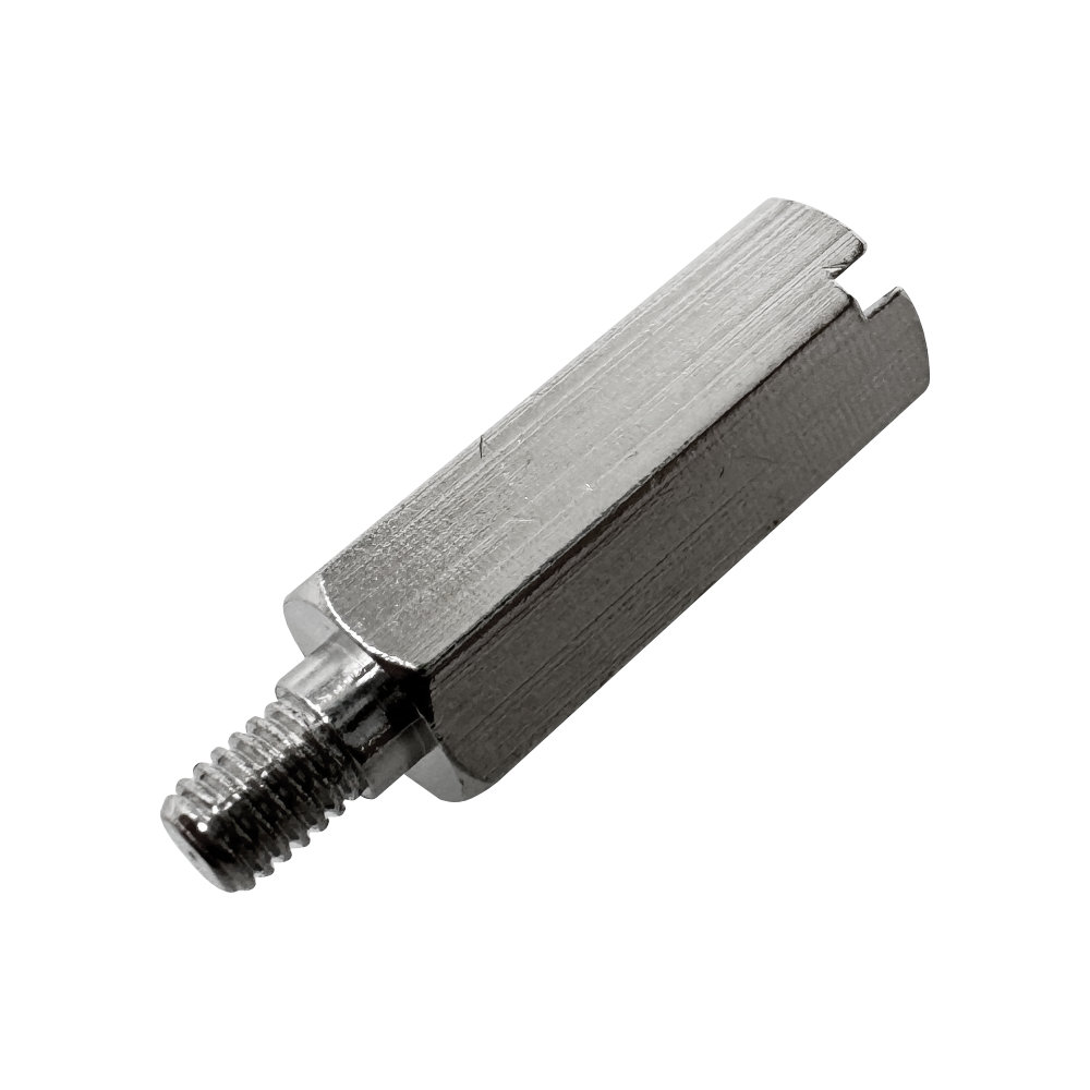 Custom CNC Turned Slotted Hex External Thread Standoff Spacer